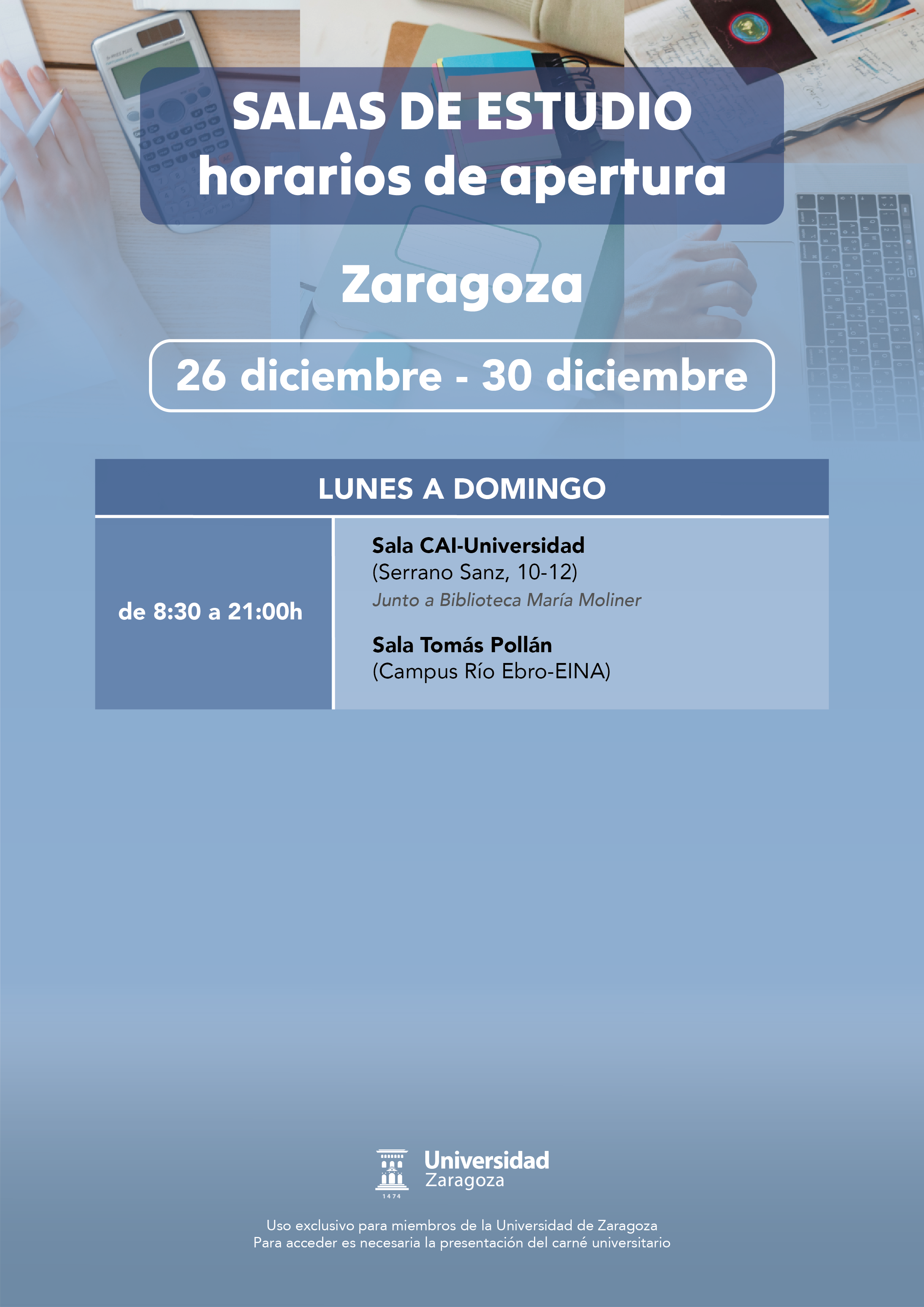 cartel salas de estudio zaragoza
