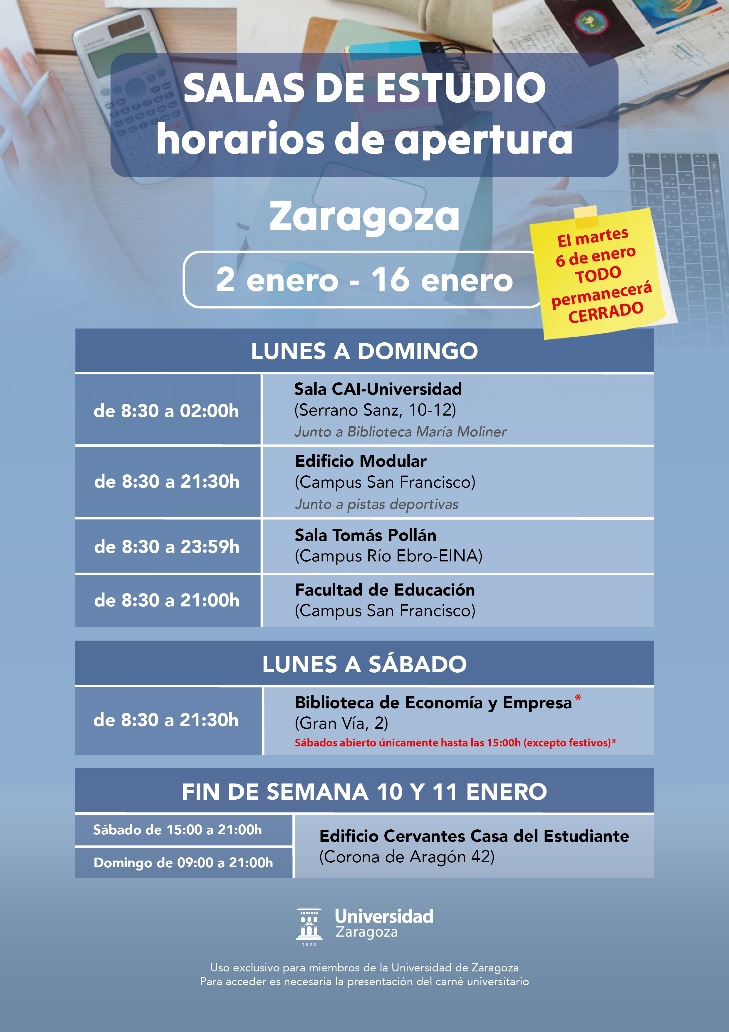 cartel salas de estudio zaragoza